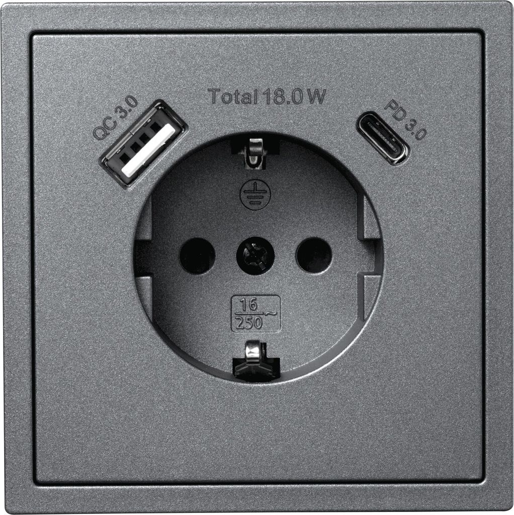 Schutzkontakt-Steckdose McPower Shallow 1x USB-C - 18W Produktbild 