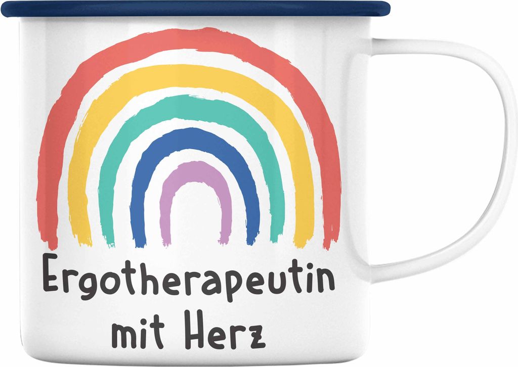 Trendation - Ergotherapeutin mit Herz Emaille Tasse Geschenk mit Spruch Emaille Emaille Tasse Zubehör Dankeschön (Blau)