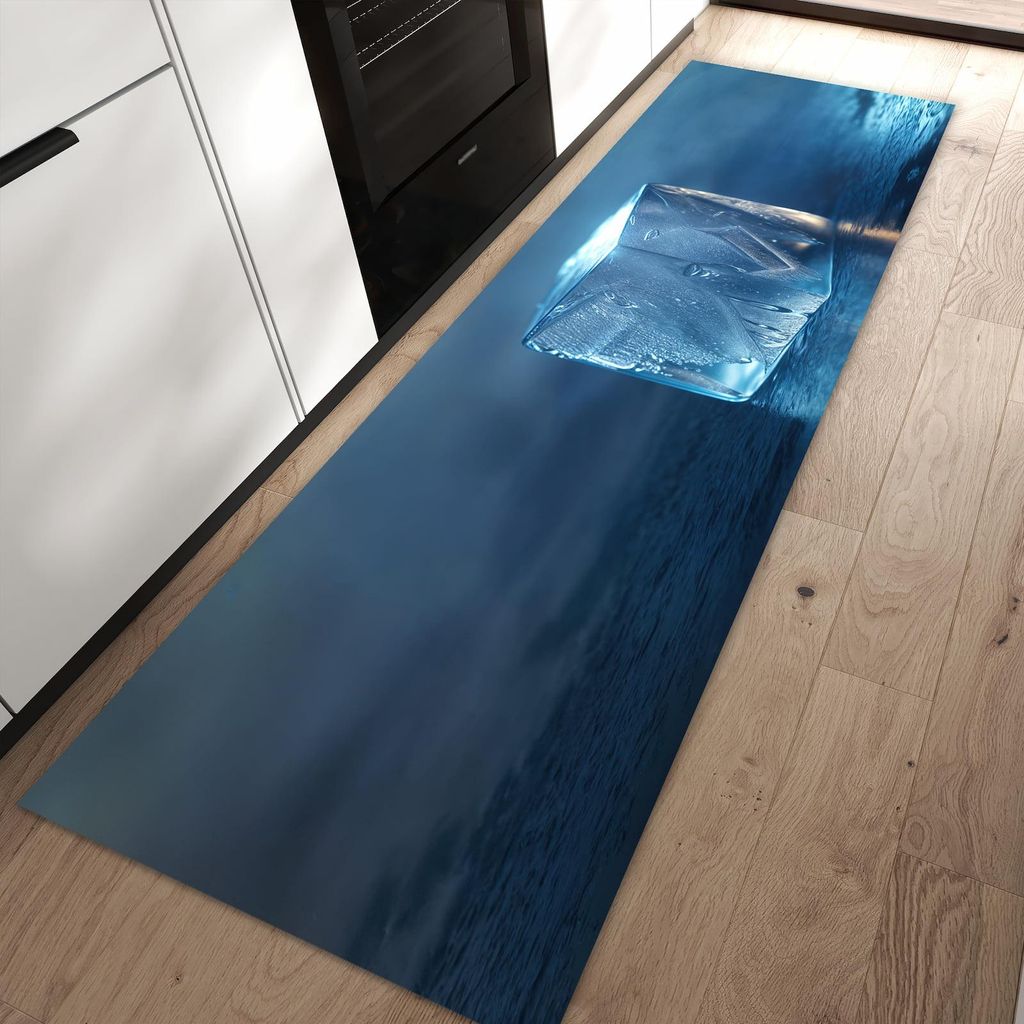 Küchenteppich 60x90cm rutschfest & abwischbar PVC Läufer - Eiswürfel