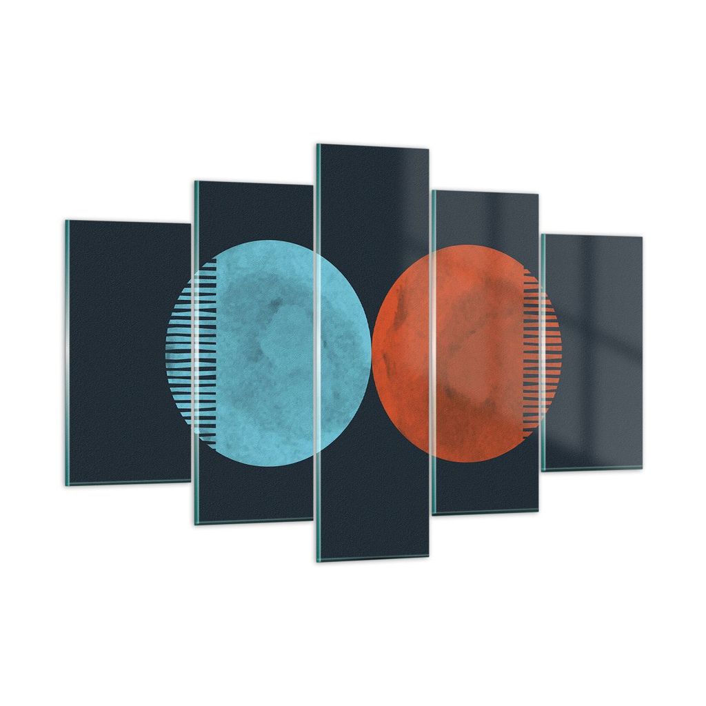 Bilder auf glas - 5 Teile - Abstraktion Blau Rot - 150x100cm - Glasbilder - Wandbilder - Bilder - zum Aufhängen bereit - Wanddekoration aus Glas -...