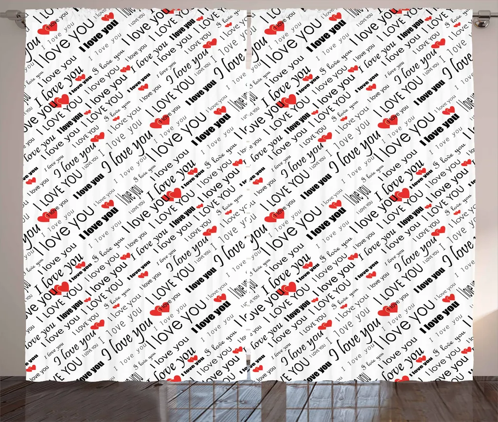 Rideau rustique Je t'aime ABAKUHAUS à ruban froncé rouge et blanc 280x225