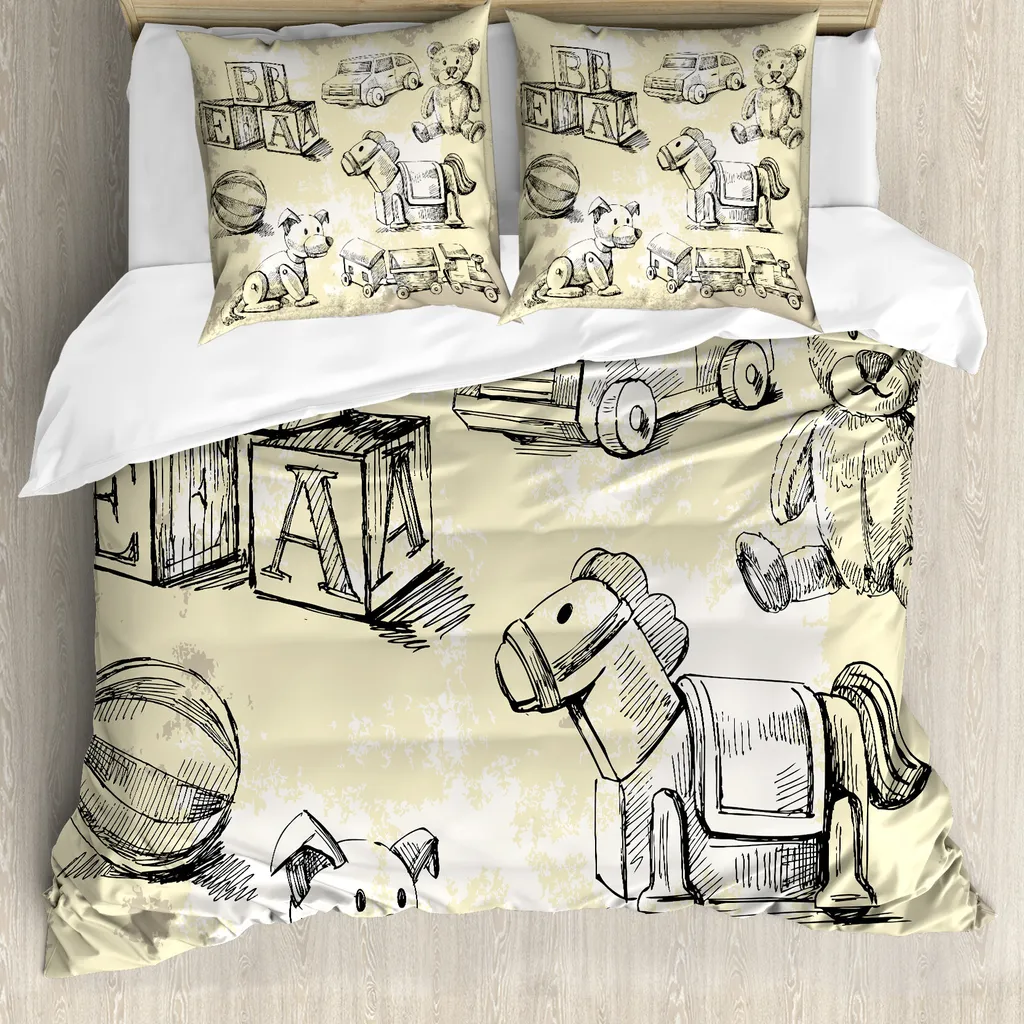 Copripiumino Vintage Orsacchiotto ABAKUHAUS - Beige e Nero 155x220cm