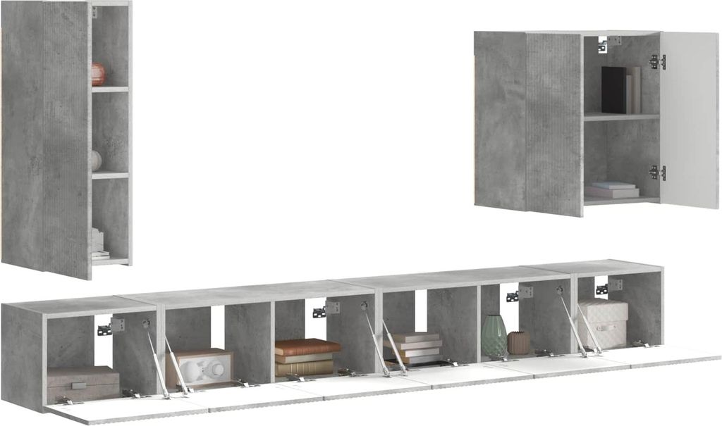 “2026 Modern“ Wandmontiert 6 pcs - Montage erforderlich - Beton Grau - Designermöbel 747659 - TV-Schränke