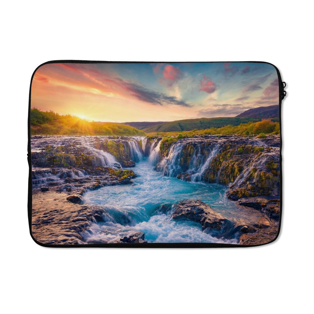 MuchoWow Laptop Hülle 14 ZollWasserfall - Pflanzen - Moos - Landschaft - Sonnenuntergang - Fels Laptoptasche - Laptoptasche - Stoßsicher - Schu...