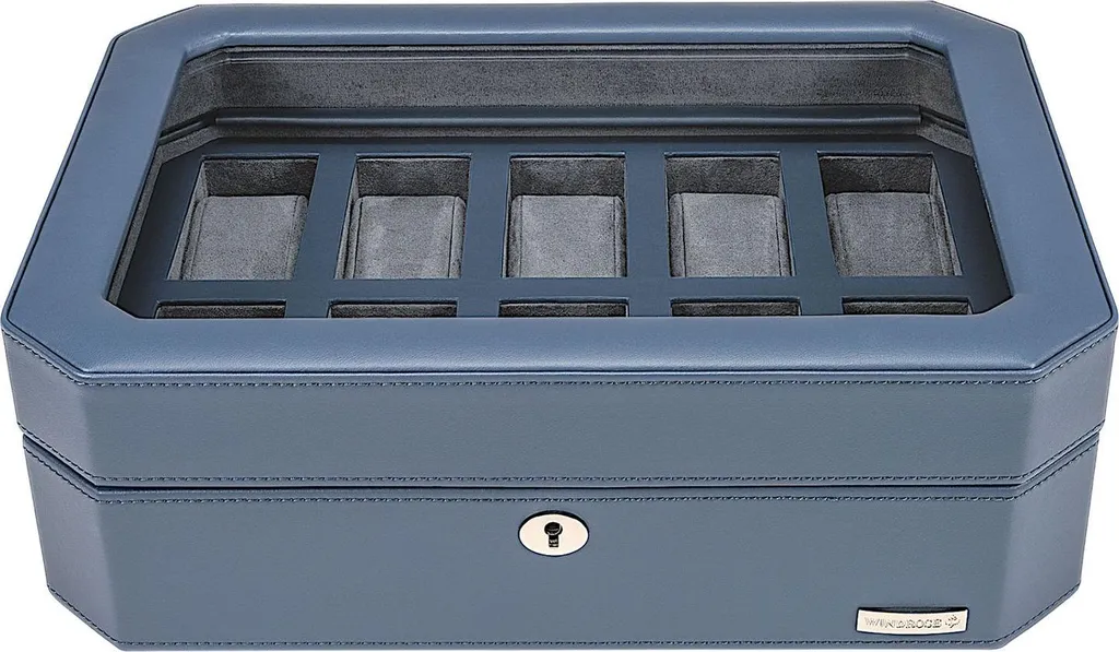 WINDROSE Tempora Watch Box Blue - Scatola Porta Orologi Blu Scuro 5 Posti