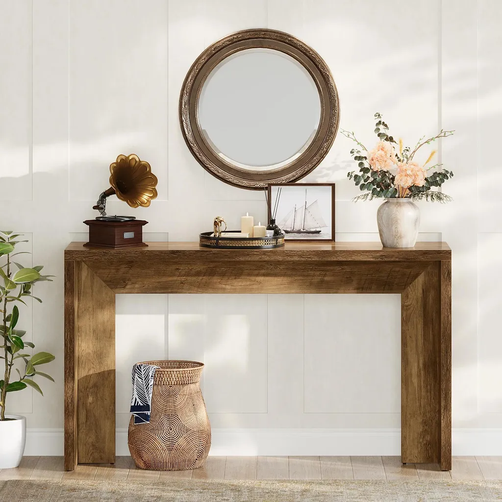 Console étroite 140 cm gris clair pour couloir encombré style rétro