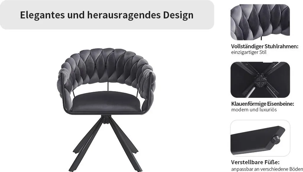 Chaise de luxe légère pour salon et coiffeuse en velours gris moderne - 8