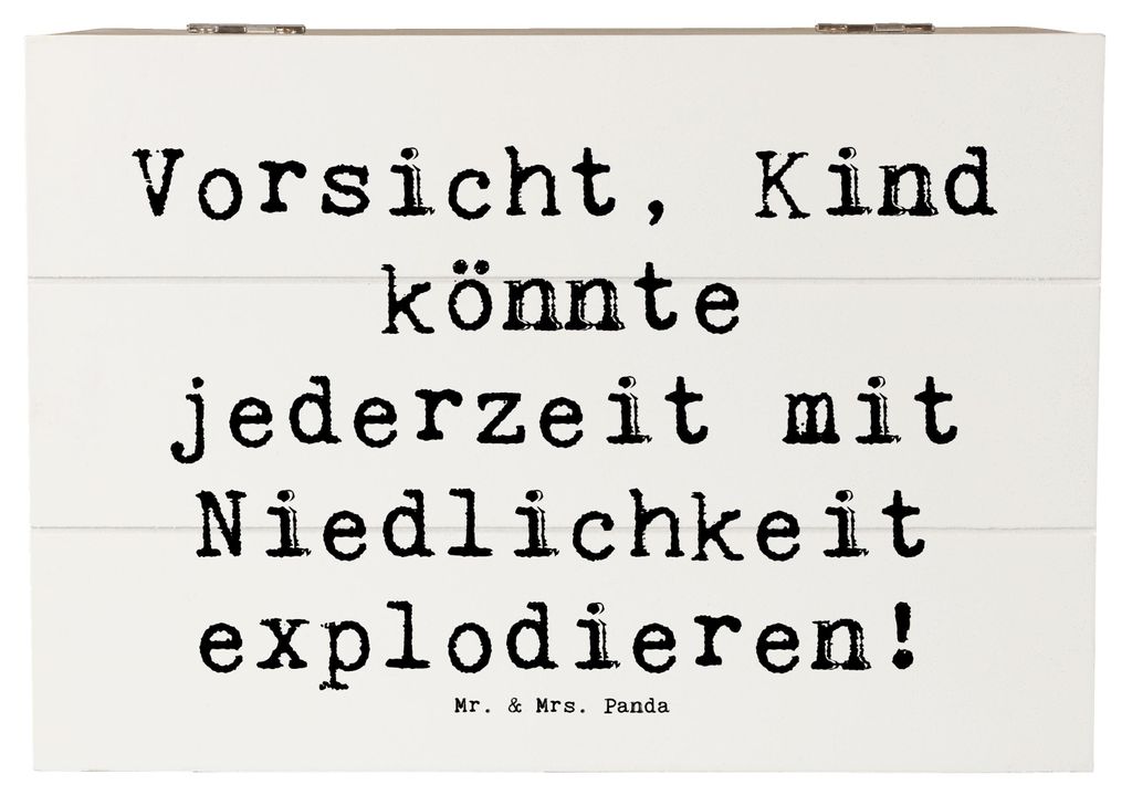 Mr. & Mrs. Panda Geschenkbox Spruch Explodierendes Kind 22 x 15 cm - Weiß - Geschenk, Liebe, Freude, Dankeschön, Holzkiste, mit Deckel, Box, Fami...