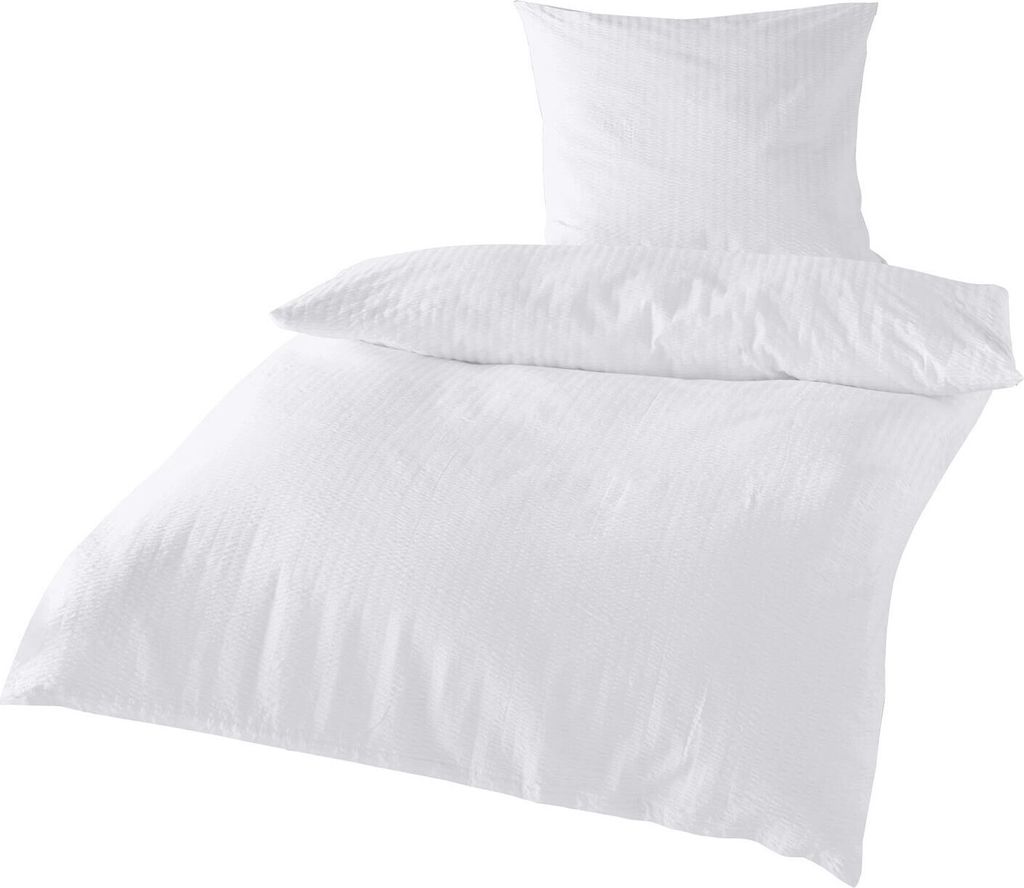 Traumschlaf Uni Seersucker Bettwäsche 200x200 cm + 2x 80x80 cm weiss