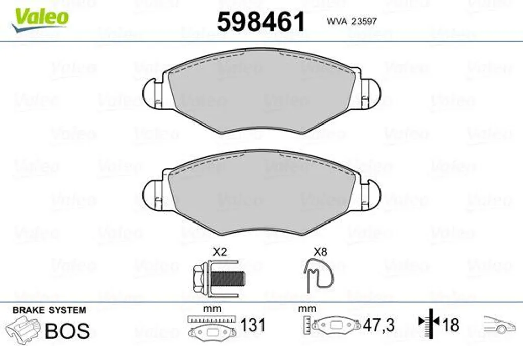 Plaquettes frein Valeo 598461 contre sifflements pour Peugeot 206 306