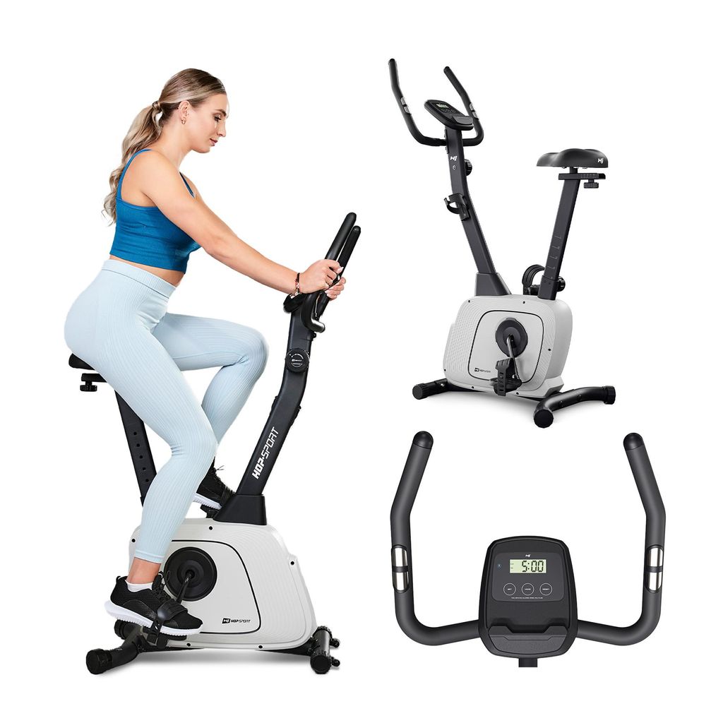 Hop-Sport Heimtrainer HS-3000H Hometrainer Fahrrad mit Magnetwiderstand, LCD-Display, Bluetooth & Kinomap, Pulsmessung, bis 120 kg belastbar, Grau