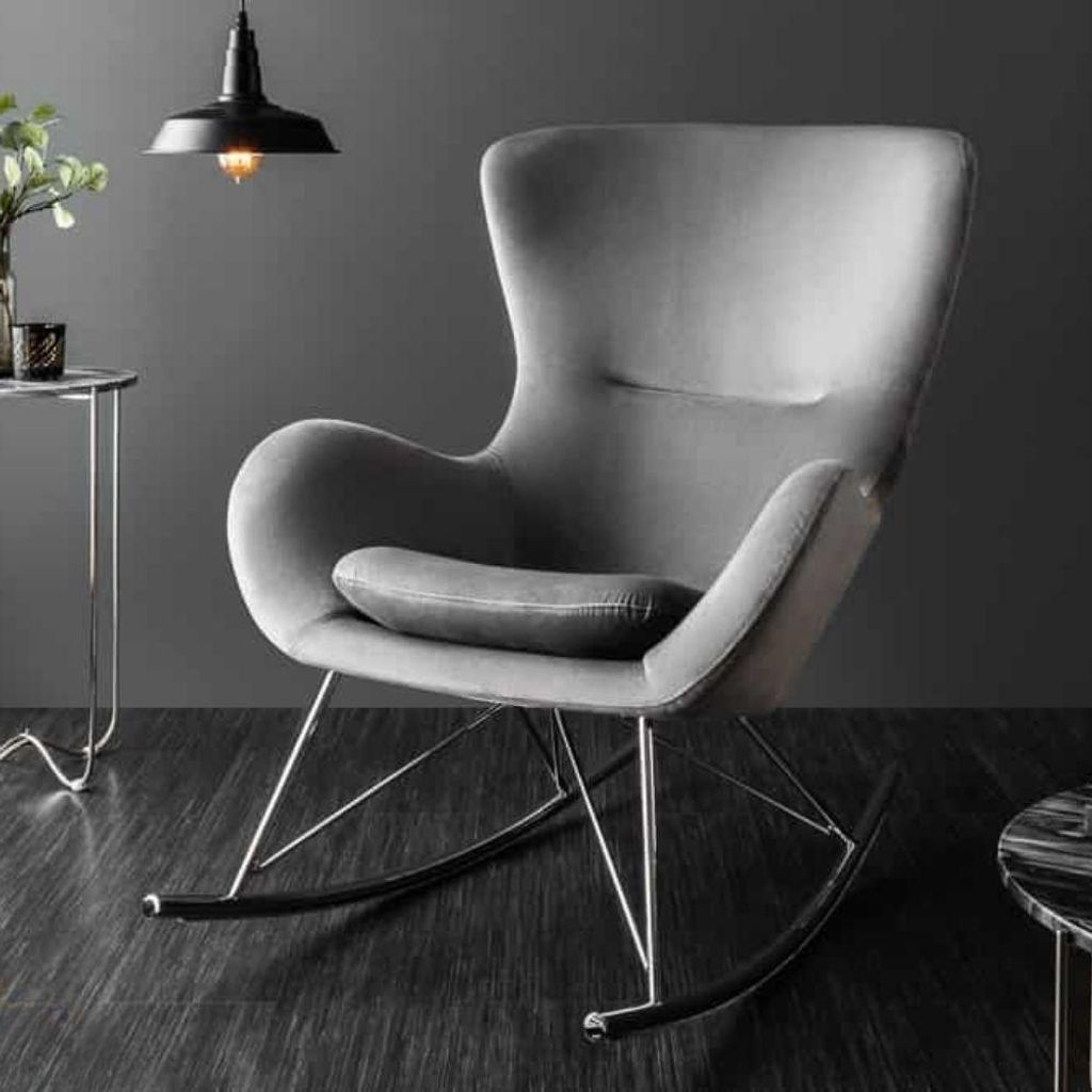 Bequemer Schaukelstuhl HYGGE grau Samt Chrom Sessel Produktbild 