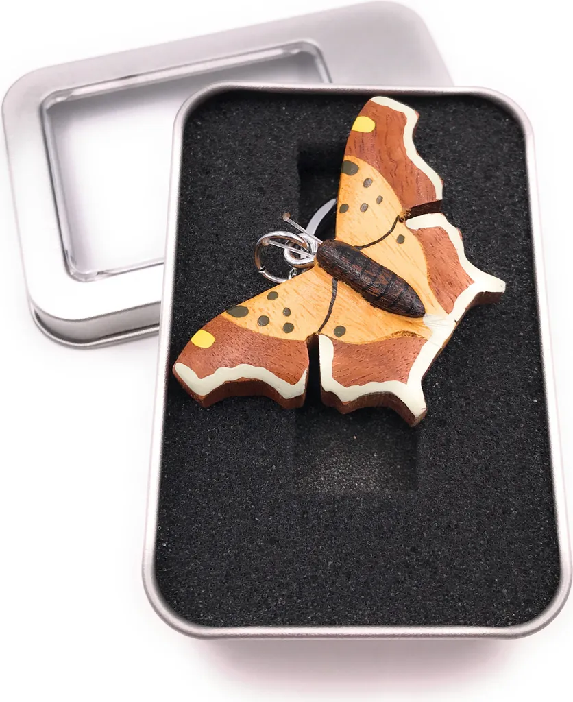 Portachiavi in Legno Farfalla con Ciondolo Insetto Luminoso - Idea Regalo