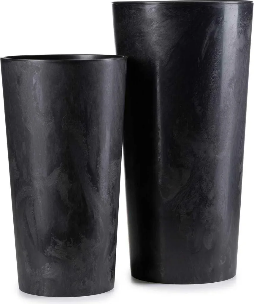Cache-pot Design Noir en Plastique, Lot de 2 Bacs à Fleurs 9,5L et 12L