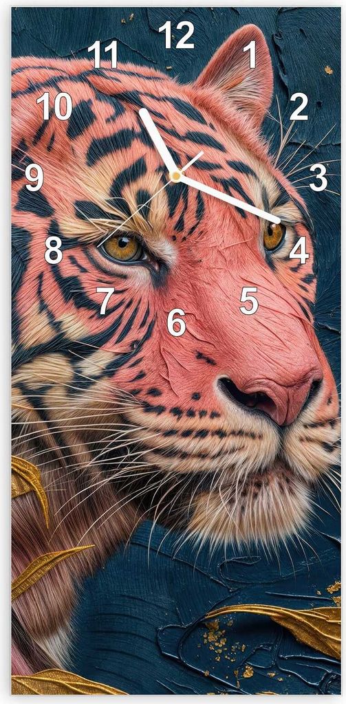 Wanduhr aus Glas mit Motiv Tiger Porträt- 30 x 60 cm - inkl. Aufhängesystem