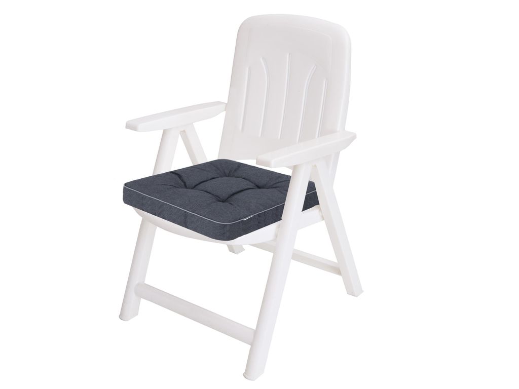 Set 4 Cuscini Quadrati Per Sedie Da Esterno, Grigio Scuro, 47x40x7,6 Cm, Impermeabili E Con Laccetti Per Fissaggio