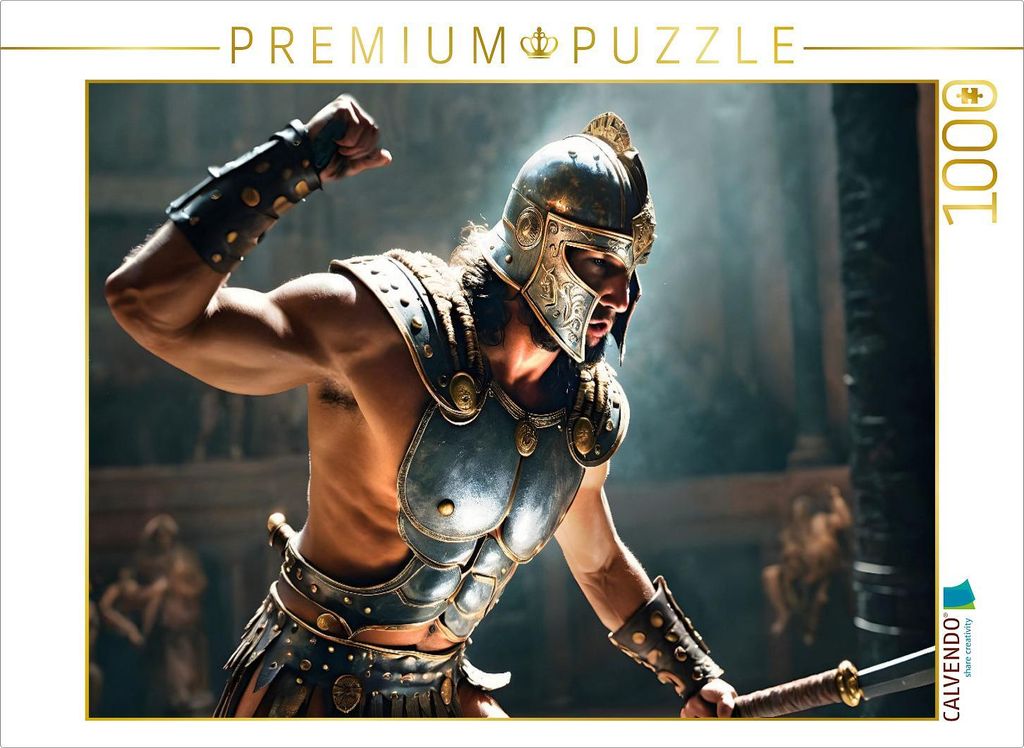 CALVENDO Puzzle Gladiator in Siegespose mit Rüstung und Schwert | 1000 Teile Lege-Größe 64x48cm Foto-Puzzle für glückliche Stunden