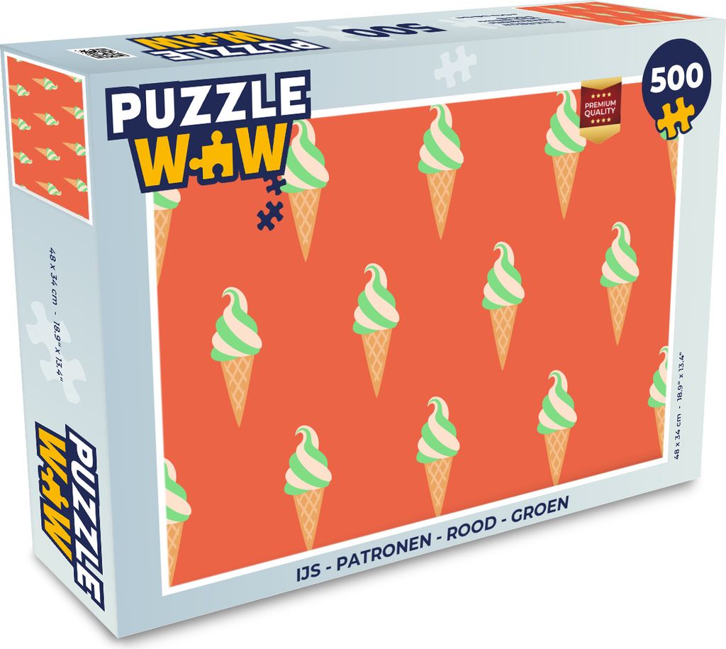 MuchoWow Puzzle 500 Teile Eiscreme - Muster - Rot - Grün - 500 Teile - Kinder - Selberbauen - Puzzlespiele