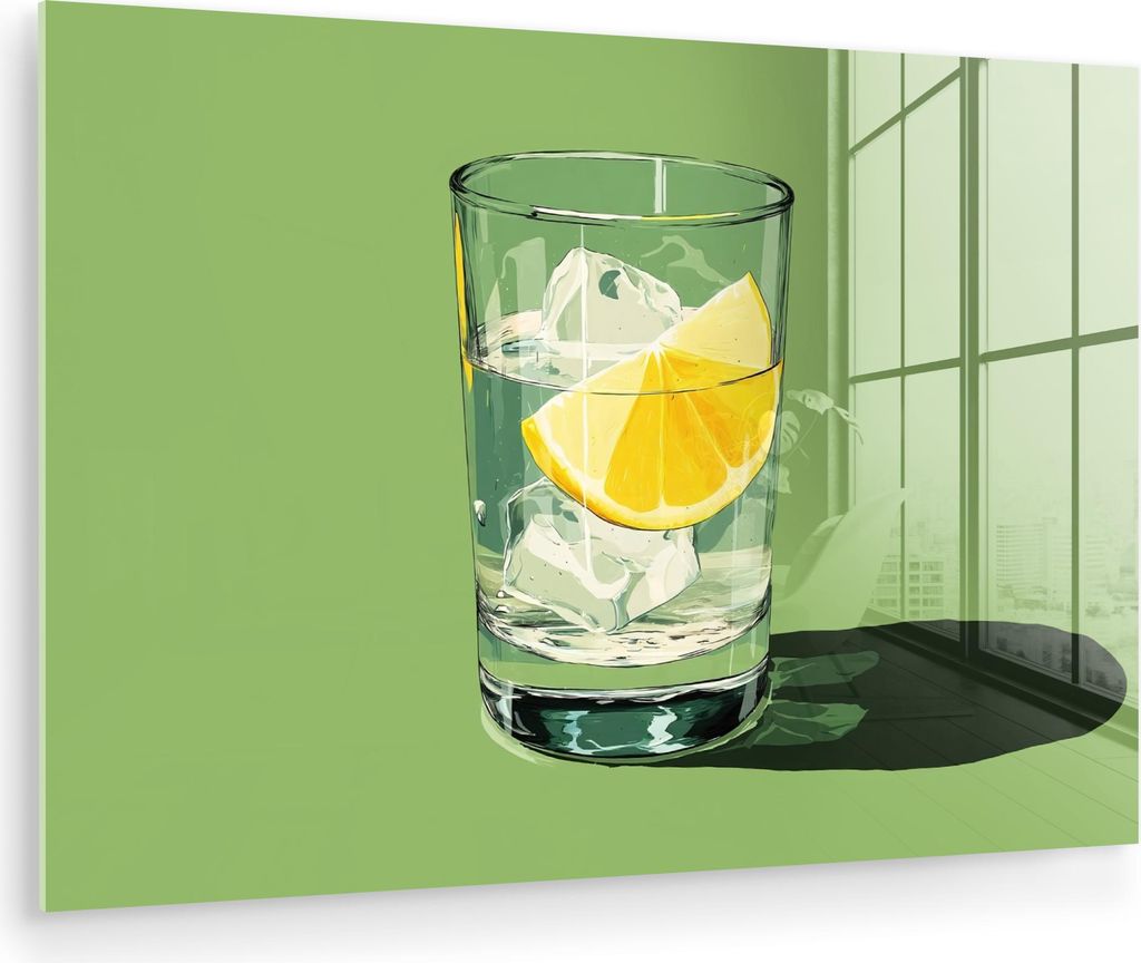 MuchoWow Glasbilder - Bilder auf Wandbild - Foto auf Glas Glas - Zitrone - Eiswürfel - Grün 30x20 cm Wanddekoration aus Glas - Acrylglasbild - Ac...