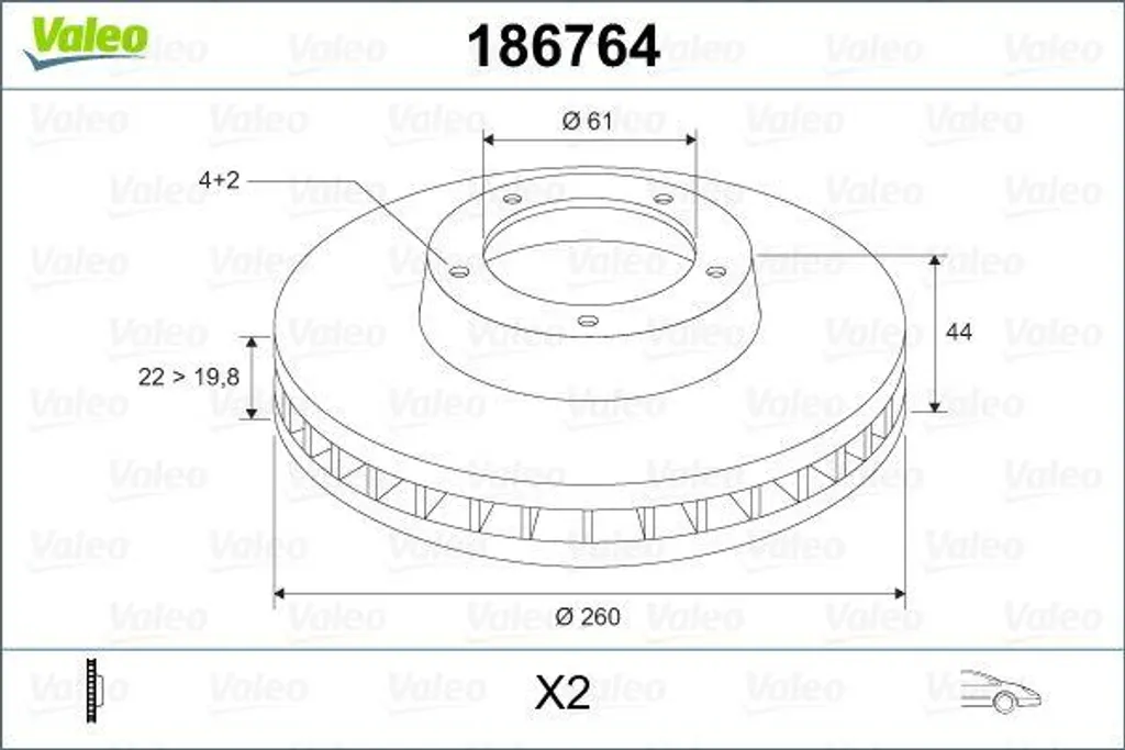 Disque de frein ventilé Valeo compatible avec Logan, Micra et Note