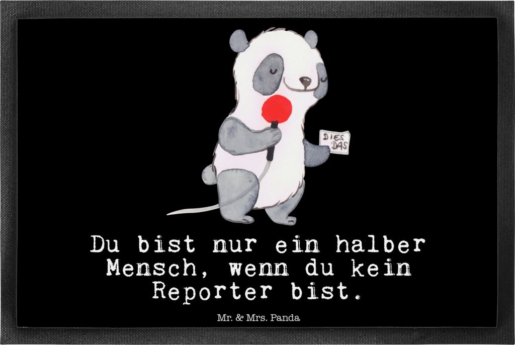 Mr. & Mrs. Panda fußmatte Reporter Herz 40 x 60 cm - Schwarz - Geschenk, Fussmatte, bodenmatte, Bodenvorleger, Schmutzmatte, Schmutzfangmatte