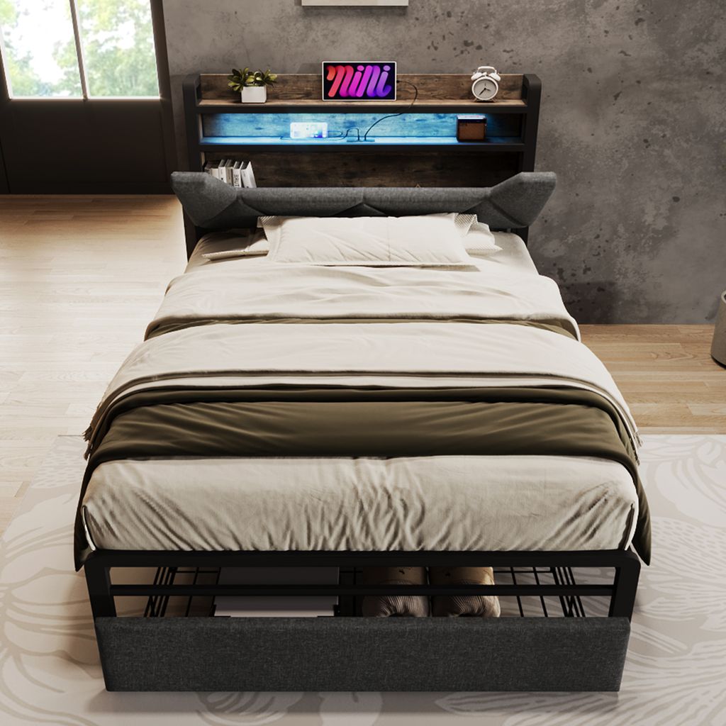 Okwish čalouněná postel 90x200 cm s USB a Type-C nabíjecí Obrázek produktu 