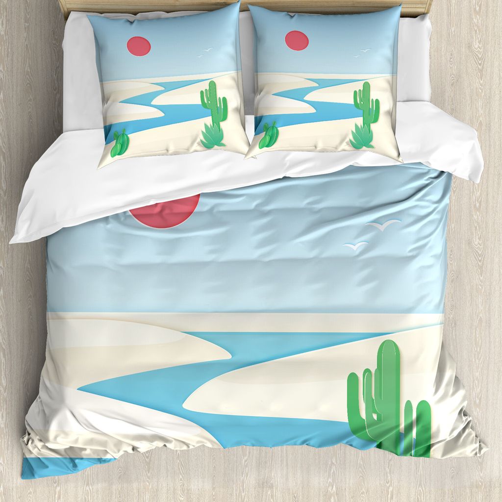 ABAKUHAUS Oase Bettbezug Set für Einzelbetten, Desert Safari Cactus Pflanzen, Milbensicher Allergiker geeignet mit Kissenbezug, 200 cm x 200 cm - ...
