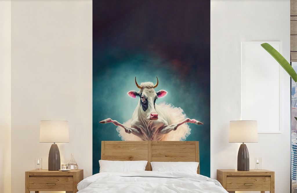 MuchoWow Fototapete für Wohnzimmer oder Schlafzimmer Wandtapete Vinyl Motivtapete Kuh - Rock - Ballett - Tiere - Porträt - Kinder - 120x240 cm ...