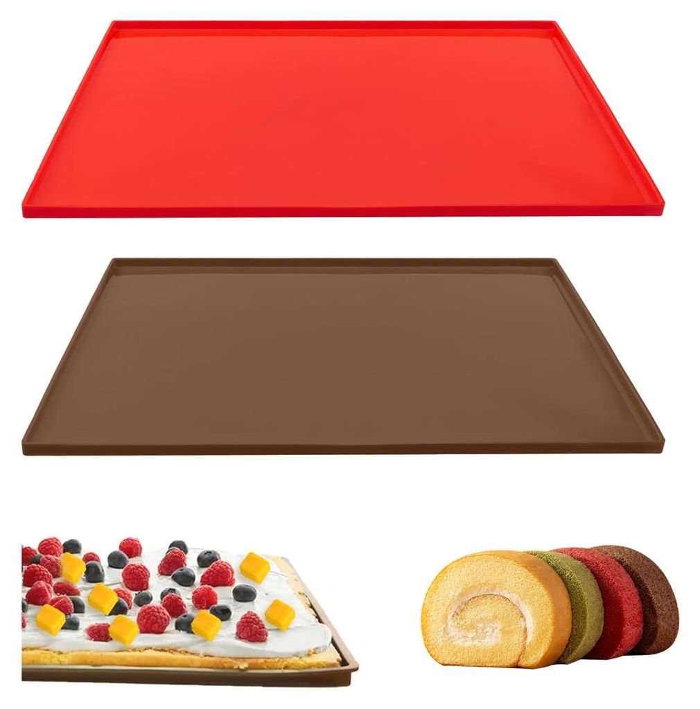 2 Backmatten, 30,5 x 25,8 x 1 cm, Silikon-Backmatte, wiederverwendbare Backmatte, Silikon-Ausstecher (rot, schokoladenfarben)