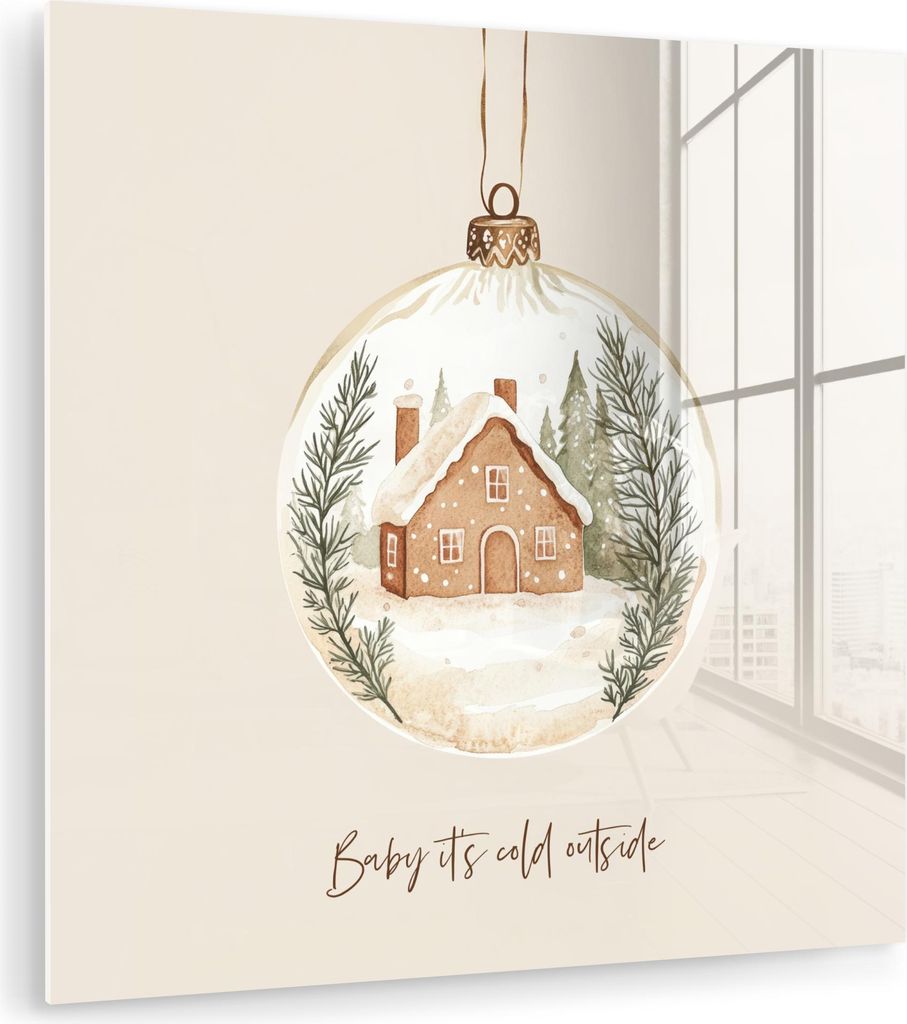 MuchoWow Glasbilder - Bilder auf Wandbild - Foto auf Glas Zitat - Winter - Weihnachten - Beige - Weihnachtskugel 30x30 cm Wanddekoration aus Glas -...
