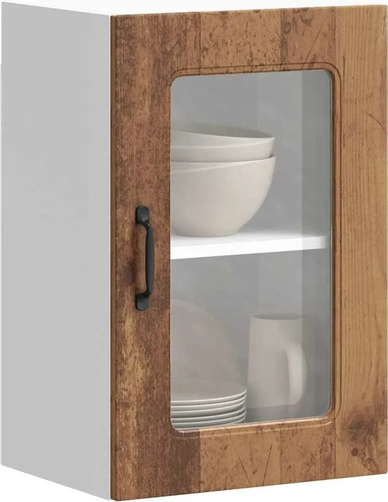 SYFAX™ Pensile da Cucina con Porta in Vetro Kalmar Legno Vecchio
