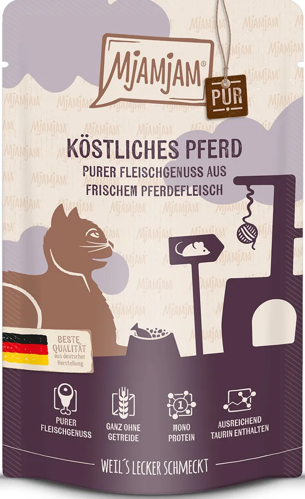 Mjamjam Quetschie Pur Cheval 12x125g - Idéal pour Chat Difficile ou AG