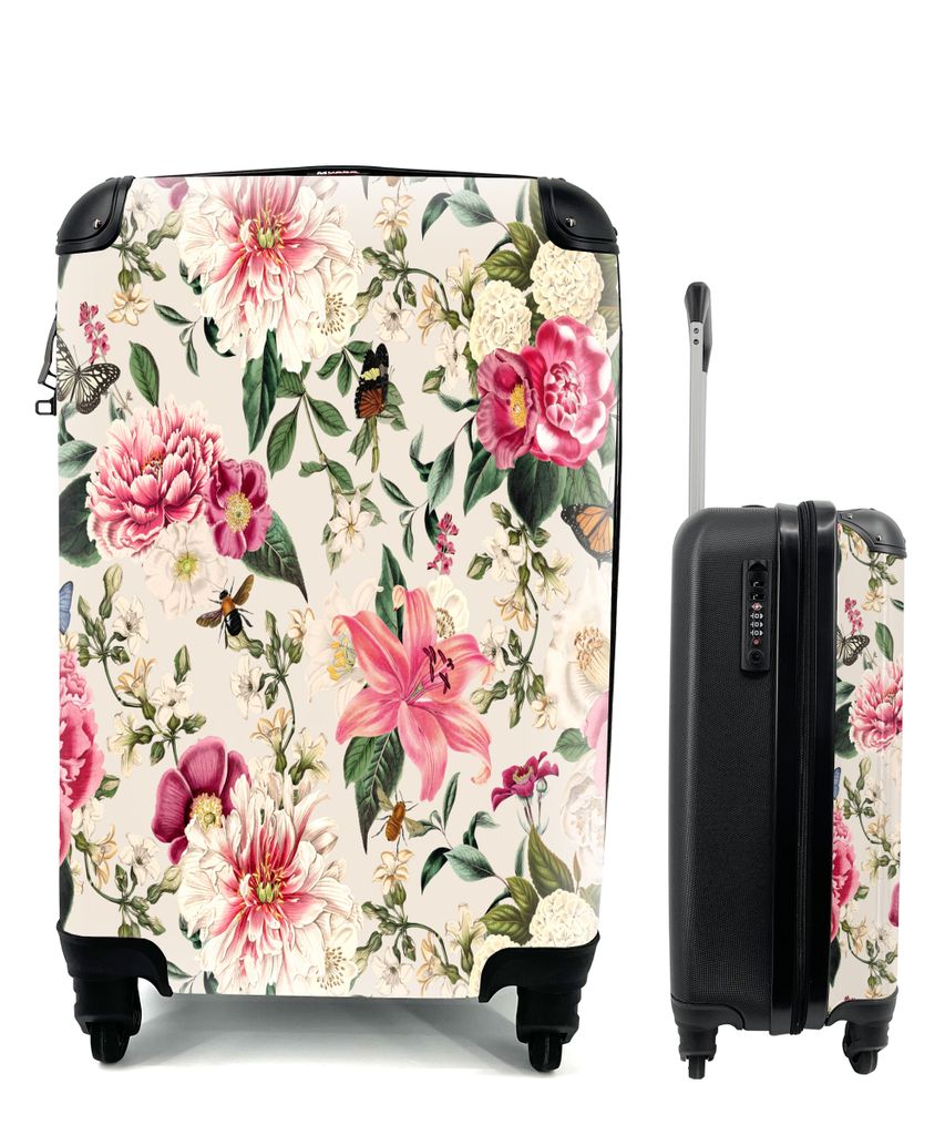 MuchoWow Koffer Handgepäck Trolley Rollkoffer Kleine Reisekoffer mit 4 Rollen - Blumen - Lilie - Insekten - Cabin Size < 55x40x23 cm & 55x40x20 ...