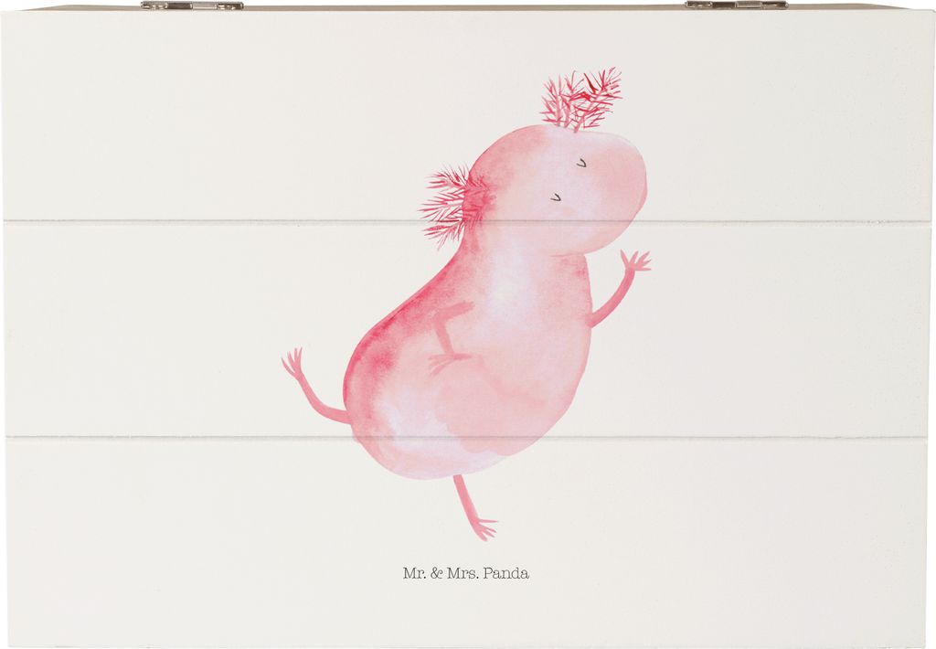 Mr. & Mrs. Panda Schatulle Axolotl Tanzen 22 x 15 cm - Weiß - Geschenk, gut Gelaunt, Holzkiste, geschenkkiste, Schatzkiste, Freundin, Aufbewahrung...
