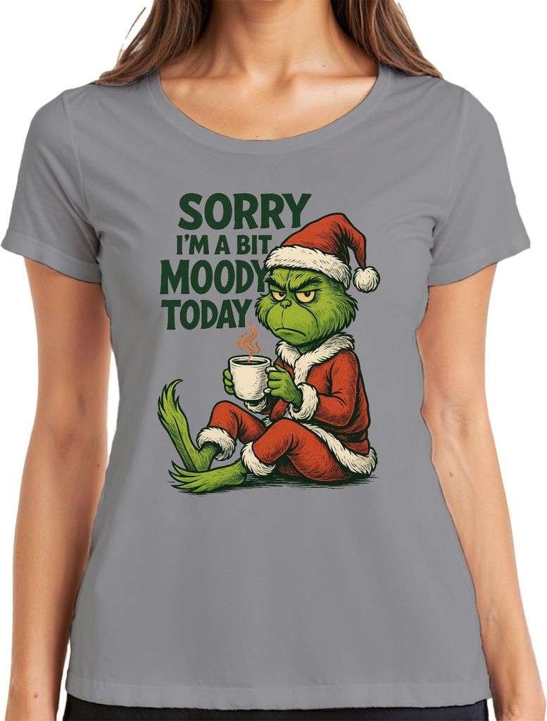 Grinch Weihnachten Sorry I'm a bit moody Kaffee lustig Vintage Damen T-Shirt, Grau, S