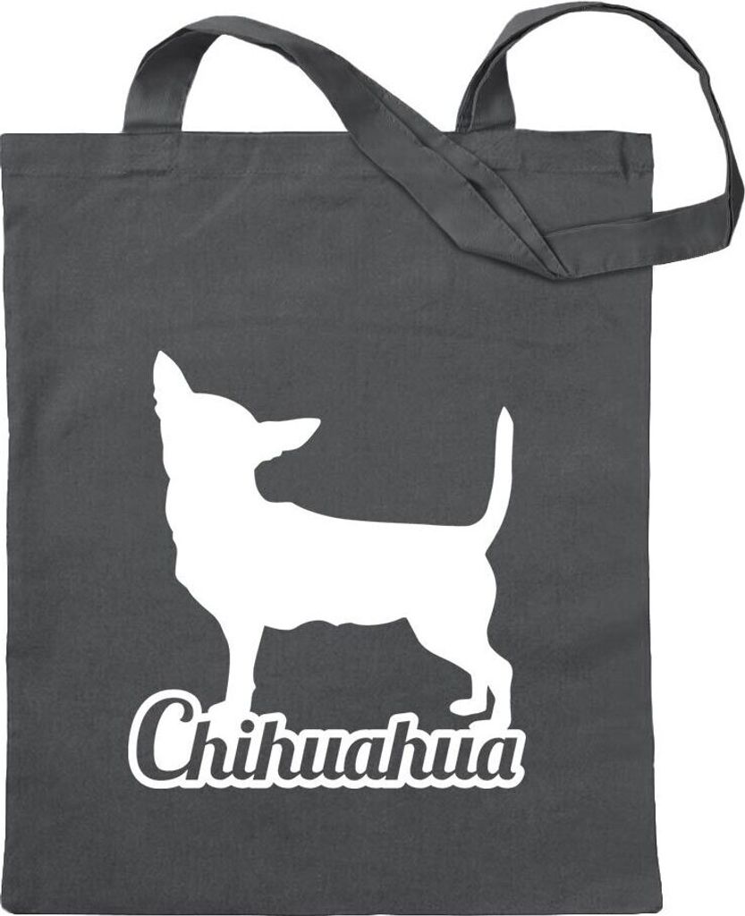 Kiwistar - Baumwolltasche - stahlgrau - Chihuahua Techichi - Tragetasche Stoffbeutel Umhängetasche langer Henkel