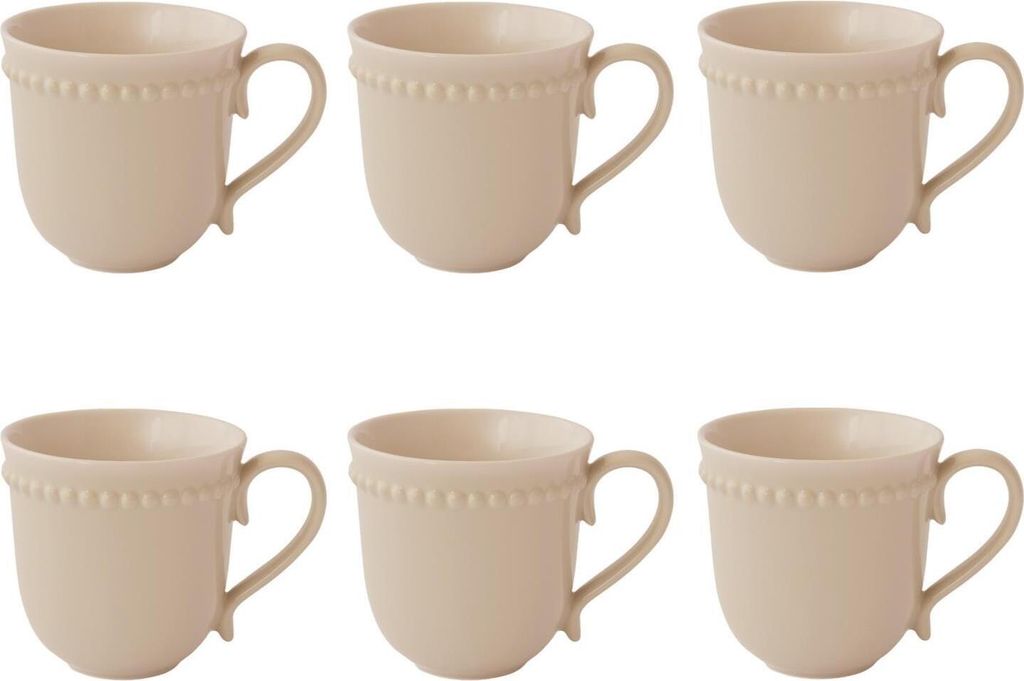 6er Set Becher Tassen TIFFANY BEIGE creme rund 350ml aus Porzellan Easy Life