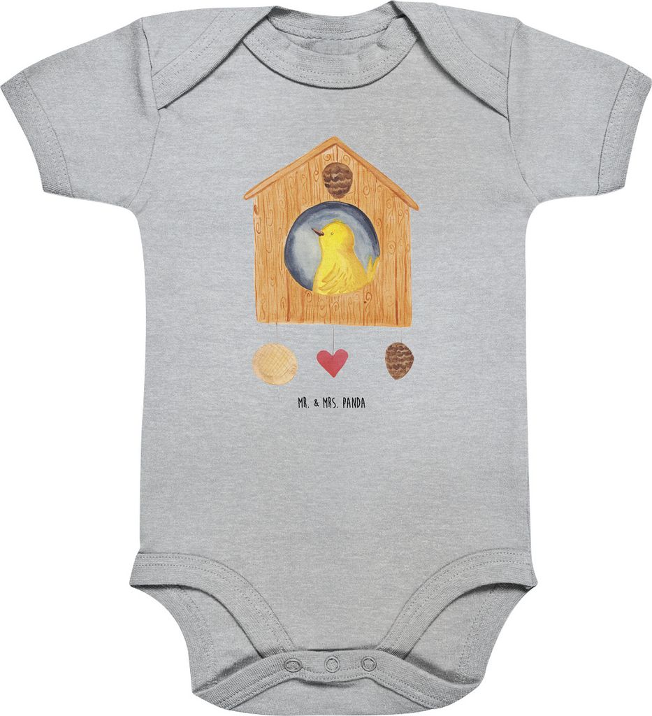 Mr. & Mrs. Panda Strampler Vogelhaus Home 1. - 3. Monat - Heather Grey - Geschenk, Umzug, Vogel, Haus, Babystrampler, Sweet, Kurzarmbody, Einteiler...