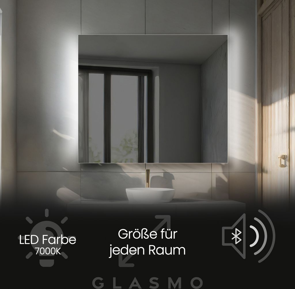 Badspiegel mit LED Beleuchtung 140x60 cm Alana - Horizontal Rechteckiger Spiegel mit Beleuchtung - Kaltweiß 7000K - Badezimmerspiegel Lichtspiegel...