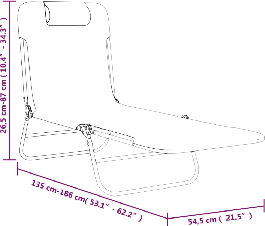 Lettini pieghevoli 2 pezzi. Textilene e acciaio color taupe - 12