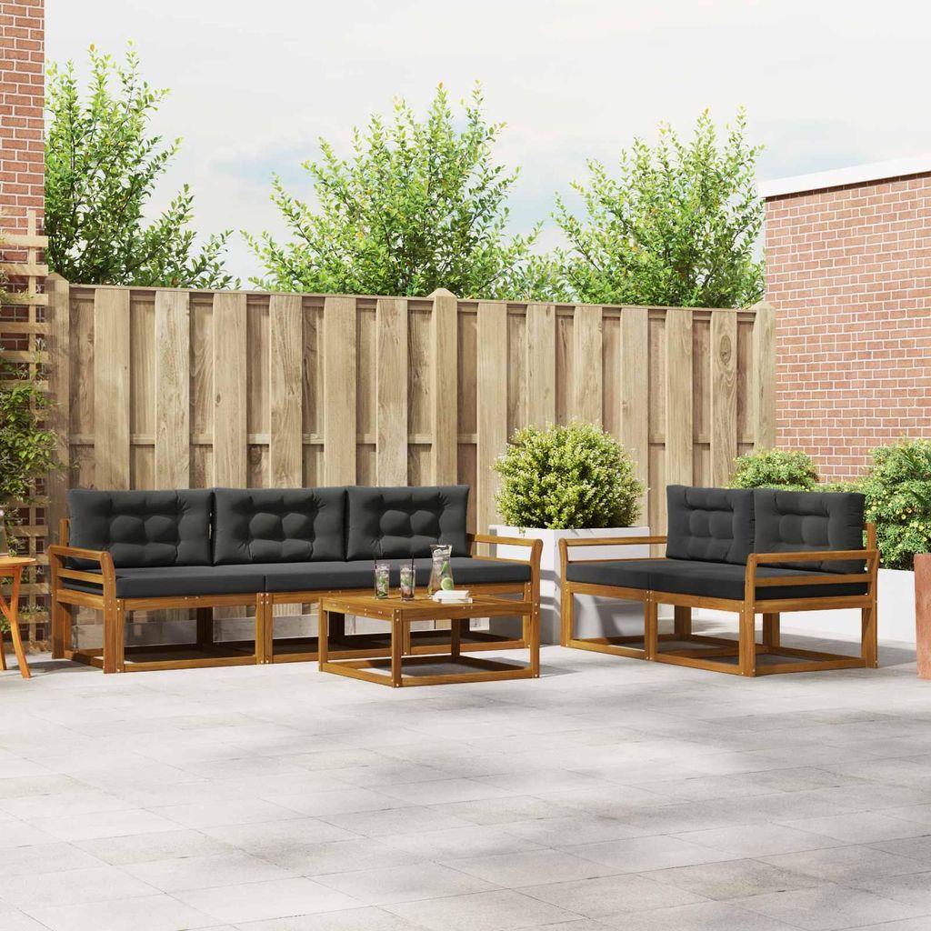 Outdoor-Sofagarnitur - VIDAXL - Terrassen-Sofa - mit Kissen - 6 pcs - Natur und Anthrazit