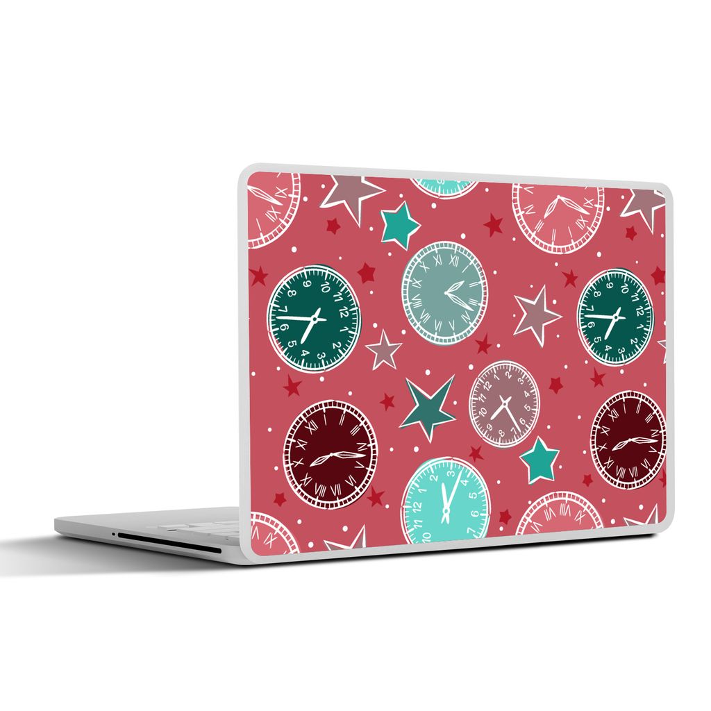 MuchoWow Laptop Aufkleber Sticker Cover Uhr - Rosa - Muster - Sterne 40x30 cm - Laptop Dekoration - Selbstklebend
