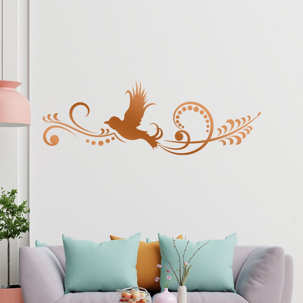 Schöner Vogel - Blüte - Punkte Wandtattoo in 6 Größen - Wandaufkleber Wall Sticker - Dekoration, Küche, Wohnzimmer, Schlafzimmer, Badezimmer