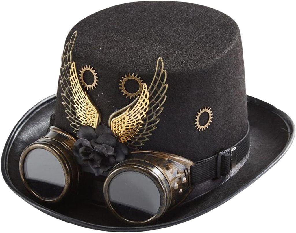 Steampunk-Hut, schwarzer Zylinder, Kopfumfang 56–58 cm, für Produktbild 