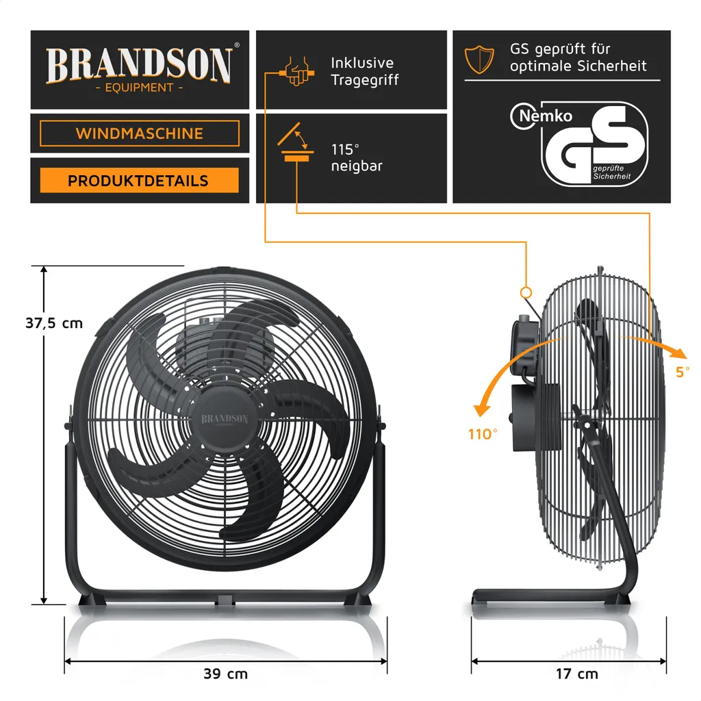 Ventilateur sur pied inclinaison continue Débit d'air élevé 55W