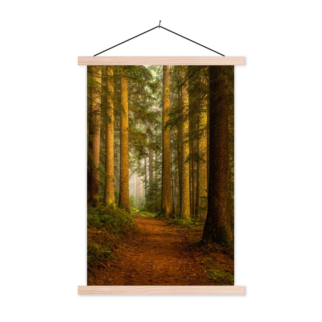 MuchoWow Textilposter Wald - Natur - Bäume - Landschaft - Laub 40x60 cm mit holzfarbenen Rahmen - Poster