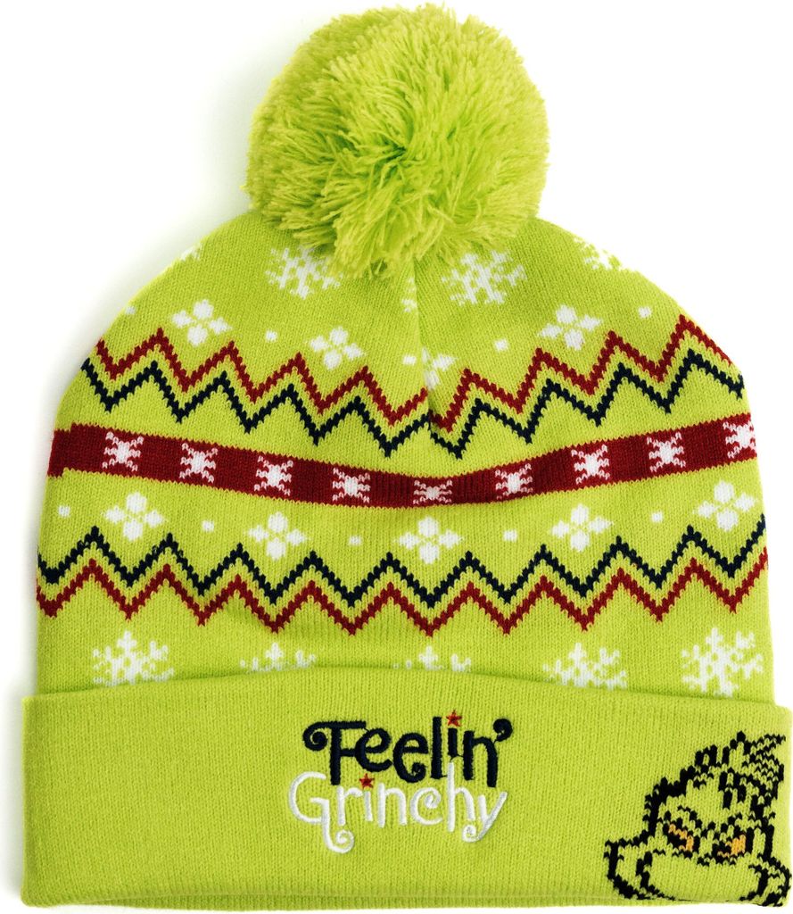 The Grinch Strickmütze für Herren und Damen - Feelin Grinchy Uni Wintermütze mit Bommel Mütze Grün