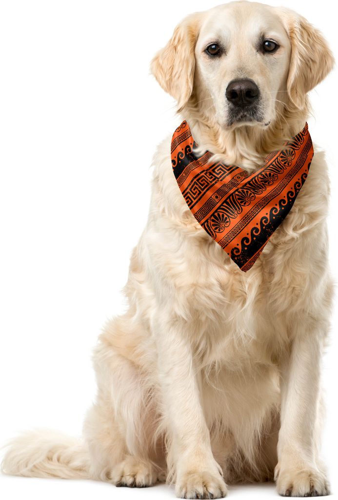 ABAKUHAUS Retro Haustier Bandana, Old Border Ornament, 55x55 cm, Orange Schwarz