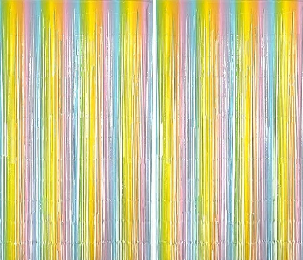 2 Stück Lametta Bunt Vorhang 1mx2.5m, Glitzer Hintergrund Produktbild 