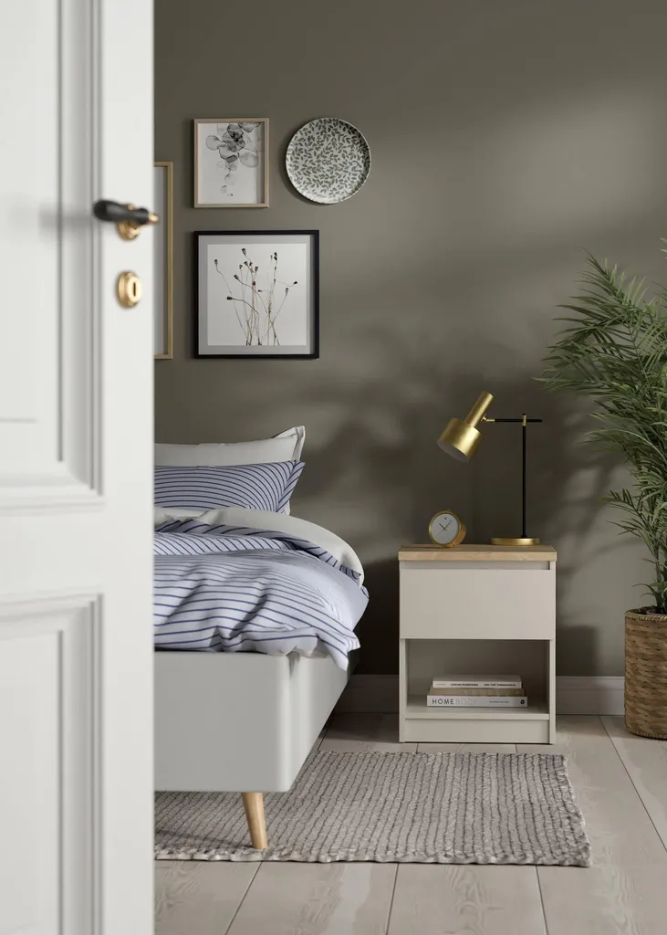 Table de Nuit Beige Solantra avec Tiroir - Petit Meuble de Chambre